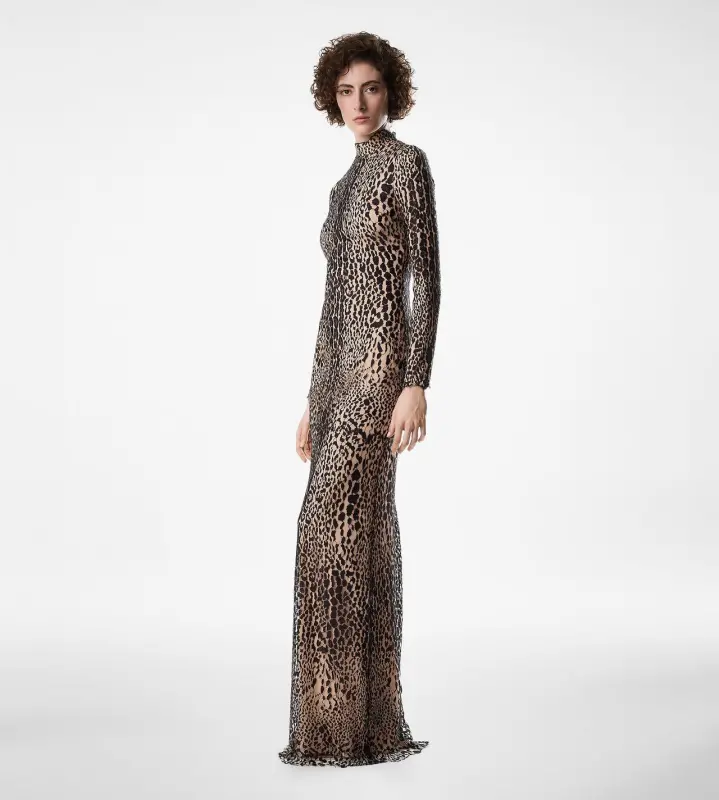 LONG SLEEVE MOCK NECK EVENING DRESS BROWN & ANTIQUE PINK online